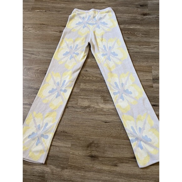 House of Sunny Retro Yellow Floral Knit Pants Size 2 - Picture 7 of 10